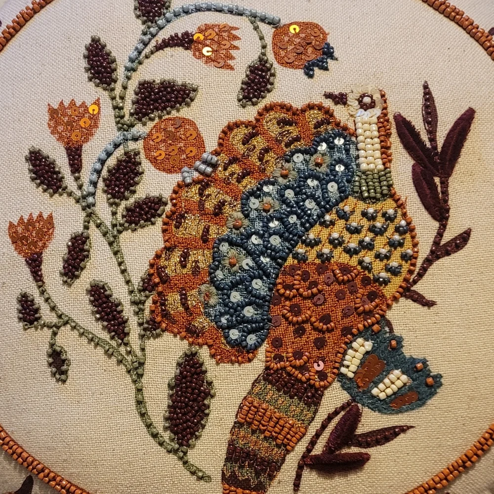 Threshold Embroidered And Beaded Ornate Bird Pillows (2) - Cream, Orange, Teal